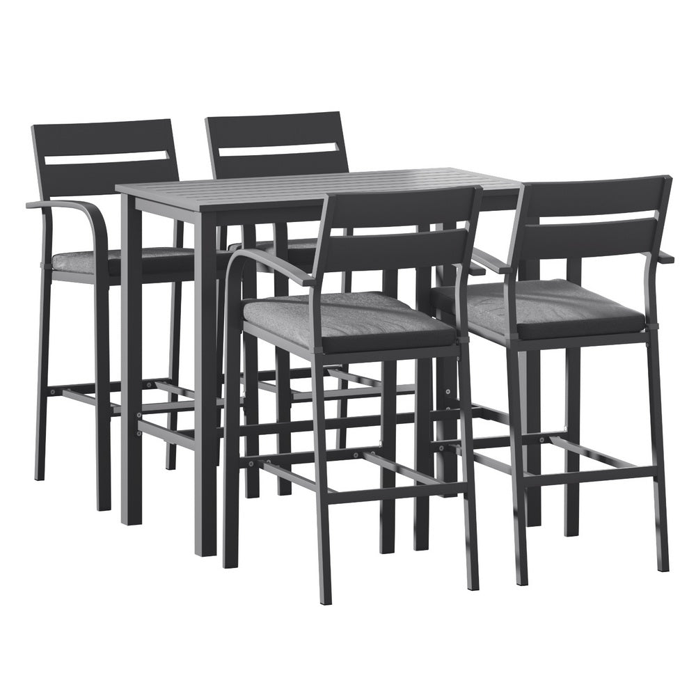 Outdoor Dinning Bar Set Patio Aluminium Table Stools-5-Piece