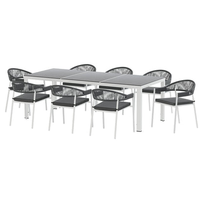 Outdoor Dining Set Steel Table Chairs Setting White-9 Piece