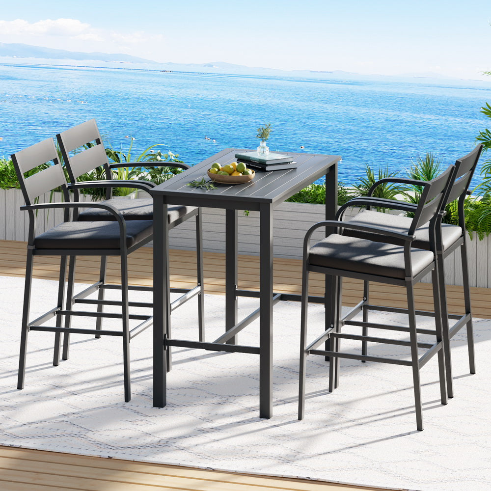 Outdoor Dinning Bar Set Patio Aluminium Table Stools-5-Piece