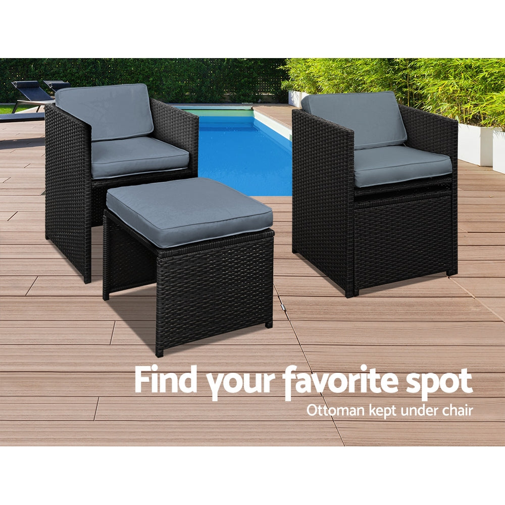 Outdoor Dining Wicker Table Chairs Setting Black-Set 9 Pieces