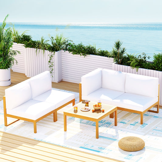 Outdoor Sofa Set Wooden Lounge Setting 5PCS-4-Seater