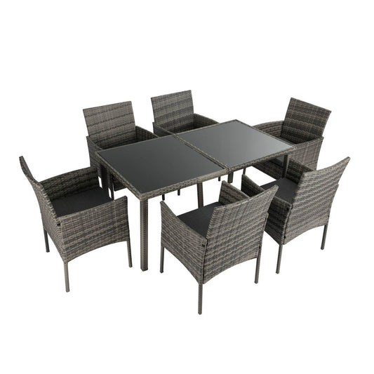 Outdoor Dining Set Grey Wicker-6 Seater