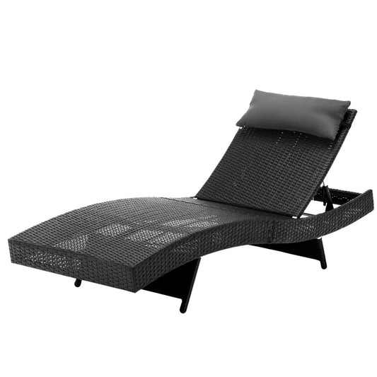 Outdoor Sun Beach Lounge Wicker Adjustable - Black