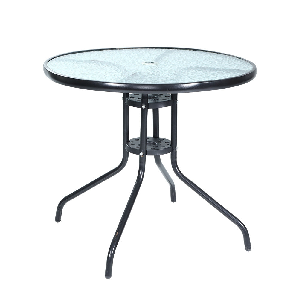 Outdoor Bar Table Glass Steel Side Parasol Hole