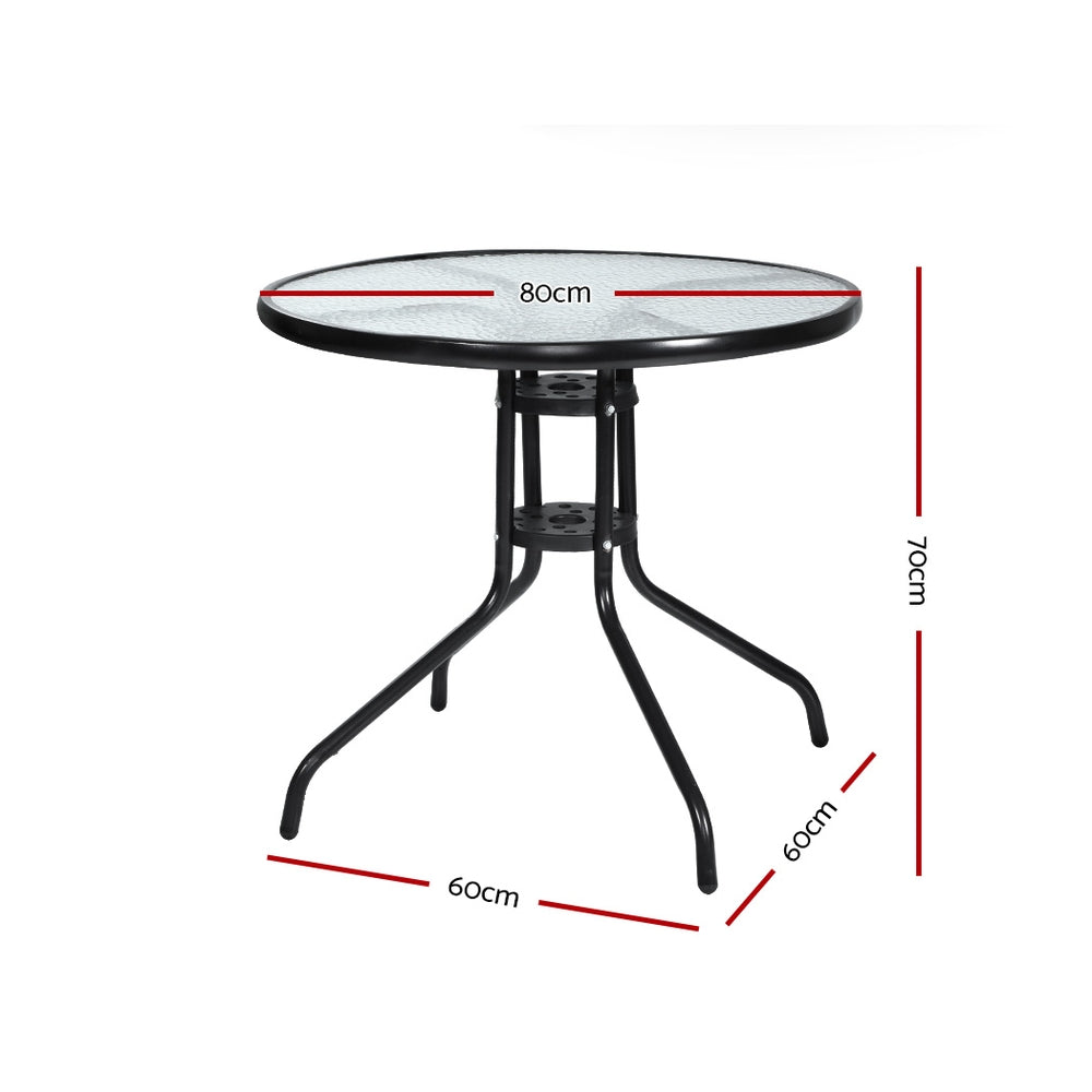 Outdoor Bar Table Glass Steel Side Parasol Hole