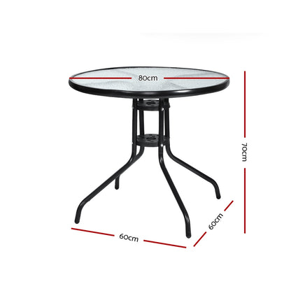 Outdoor Bar Table Glass Steel Side Parasol Hole