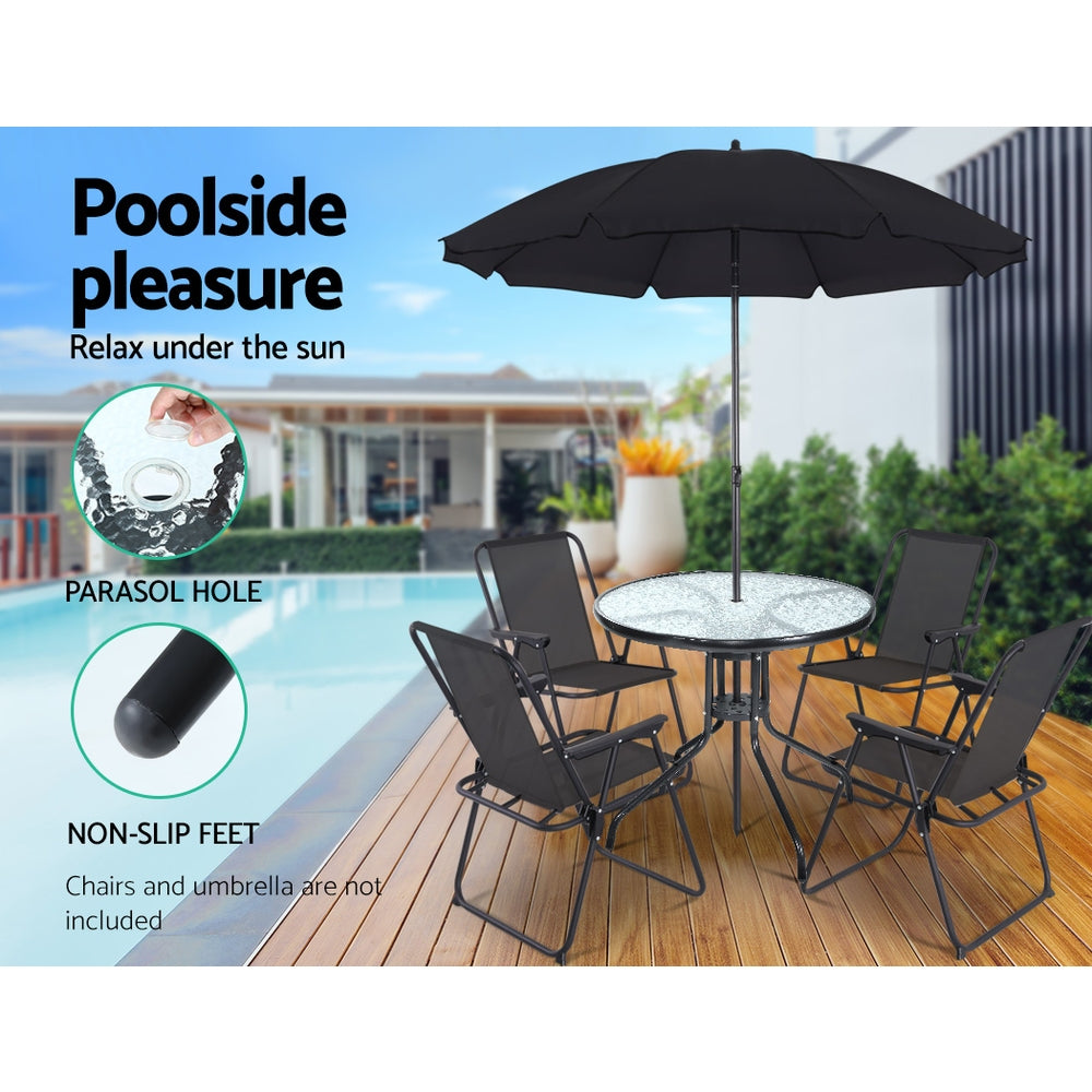 Outdoor Bar Table Glass Steel Side Parasol Hole