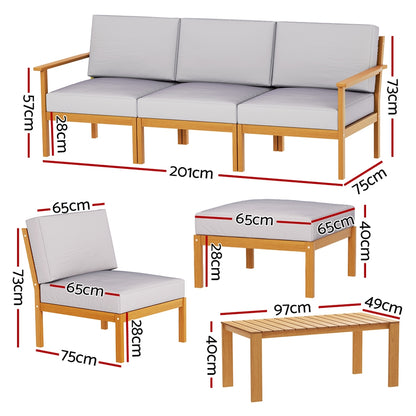 Outdoor Sofa Set Wooden Lounge Setting 6PCS-5-Seater