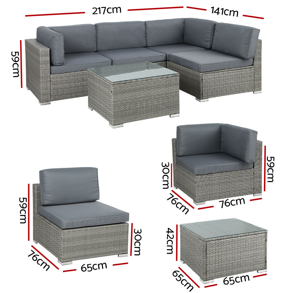 Outdoor Sofa Set Wicker Couch Lounge Setting 4 Seater Grey