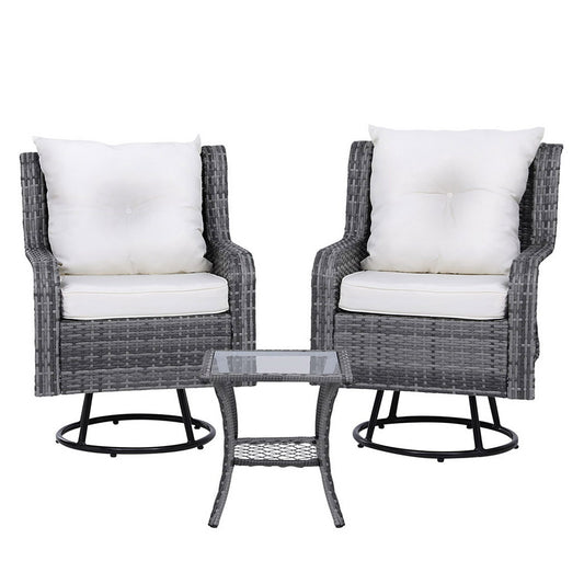 Outdoor Wicker Set Swivel Chairs +Table +Cushions