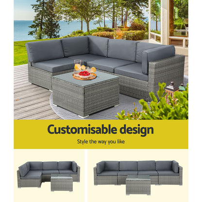 Outdoor Sofa Set Wicker Couch Lounge Setting 4 Seater Grey