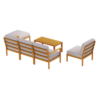 Outdoor Sofa Set Wooden Lounge Setting 6PCS-5-Seater