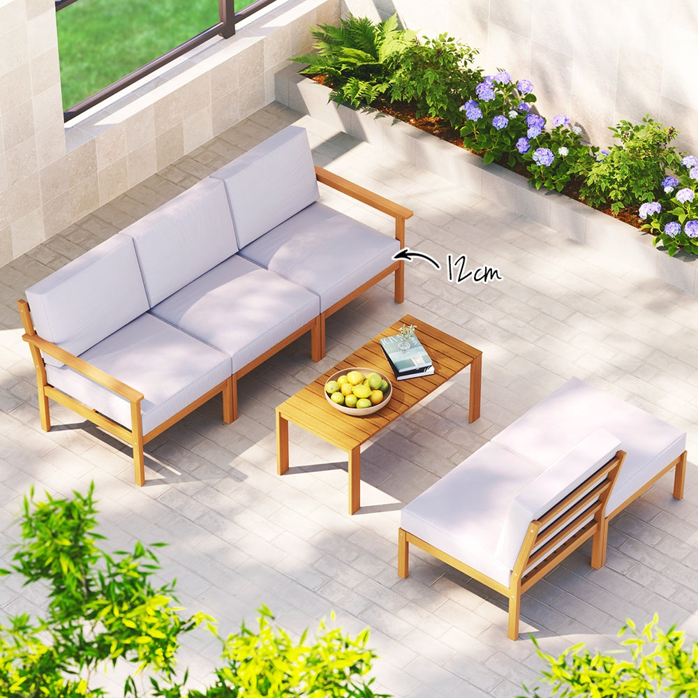 Outdoor Sofa Set Wooden Lounge Setting 6PCS-5-Seater