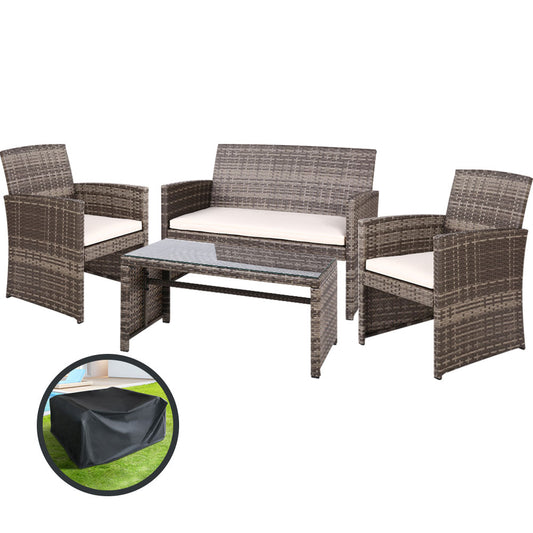 Outdoor Sofa Set with Storage Cover Rattan Chair Furniture Grey