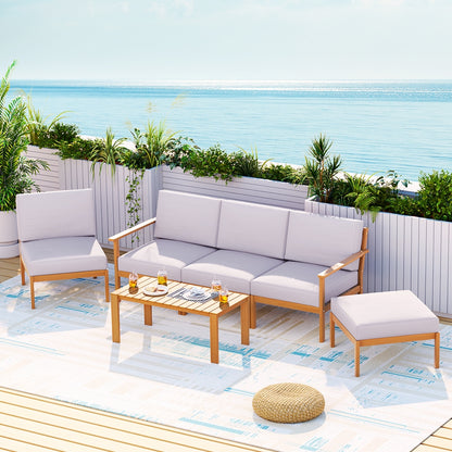 Outdoor Sofa Set Wooden Lounge Setting 6PCS-5-Seater