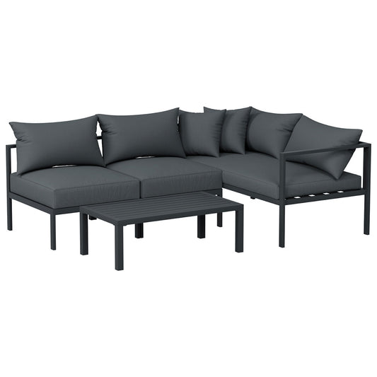 Outdoor Sofa Set Aluminium Patio Furniture Setting 4Seater Charcoal