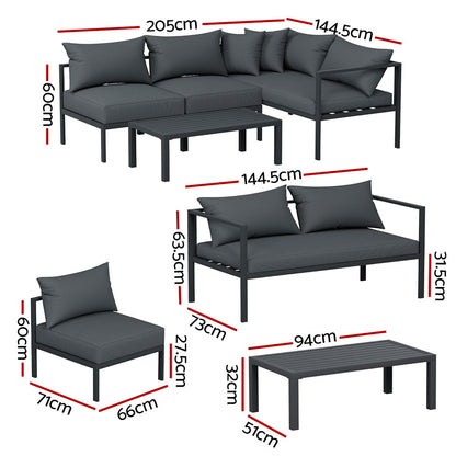 Outdoor Sofa Set Aluminium Patio Furniture Setting 4Seater Charcoal