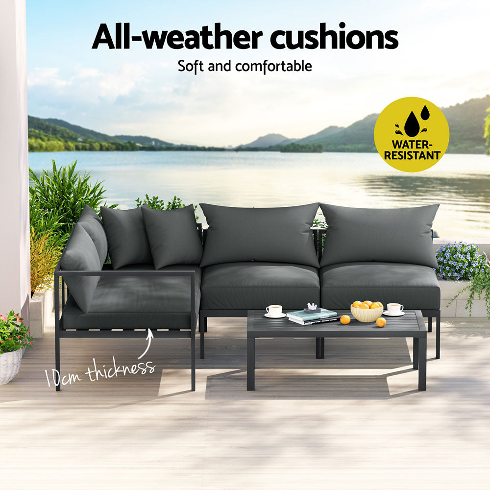 Outdoor Sofa Set Aluminium Patio Furniture Setting 4Seater Charcoal