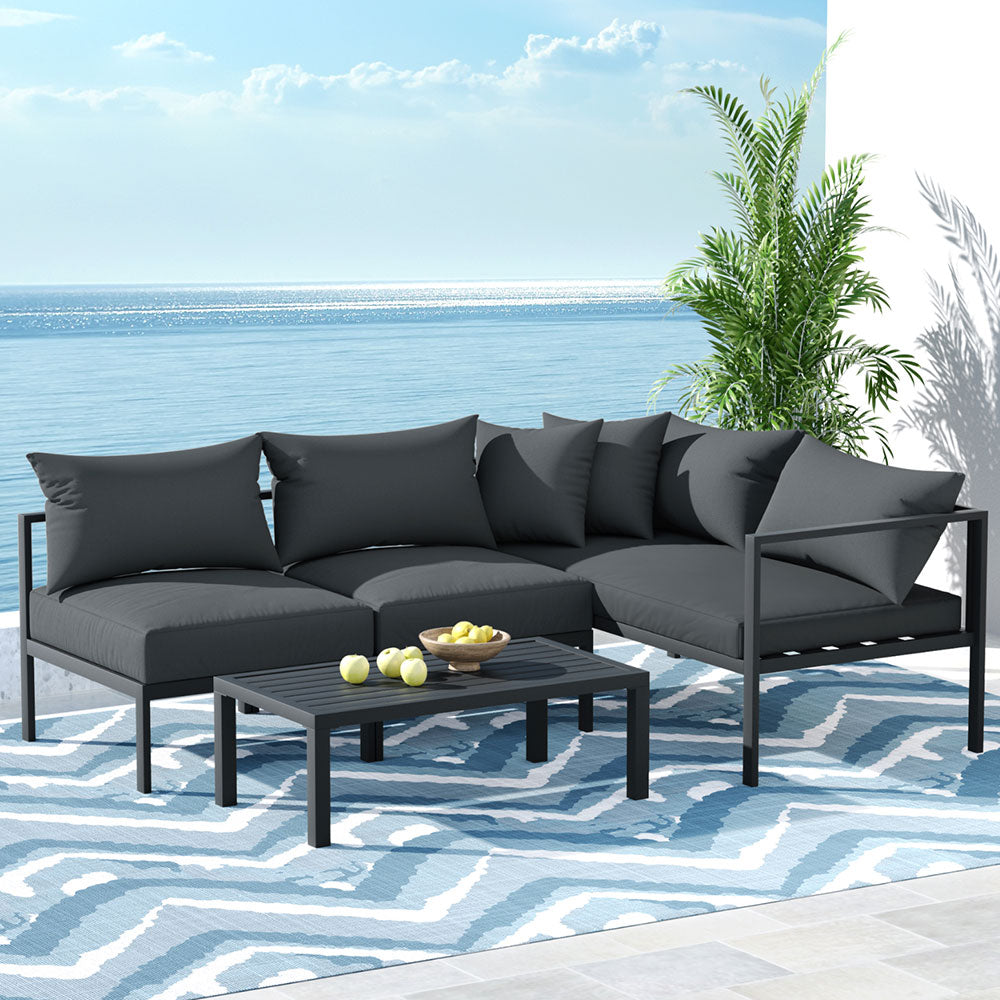 Outdoor Sofa Set Aluminium Patio Furniture Setting 4Seater Charcoal