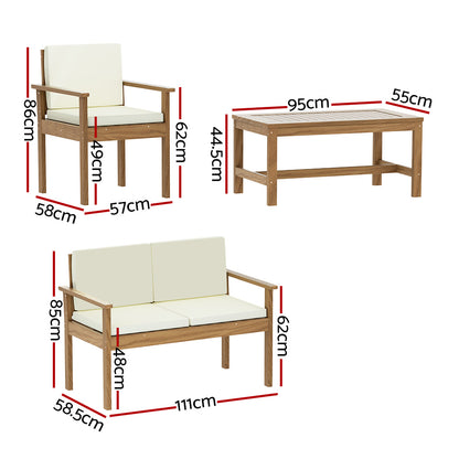 Outdoor Sofa Set Wooden Couch Lounge Setting 4-Piece