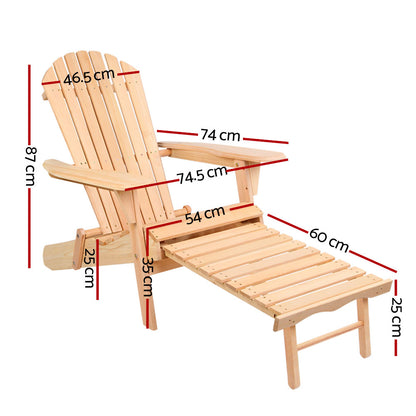 Outdoor Chairs Wooden Sun Lounge Patio Furniture Garden Natural 2PC Adirondack