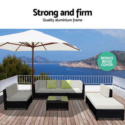 Outdoor Sofa Set Wicker Couch Lounge Setting Seat Cover 7-Piece