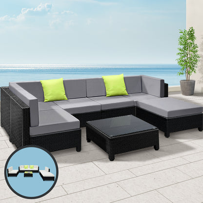 Outdoor Sofa Set Wicker Couch Lounge Setting Seat Cover 7-Piece