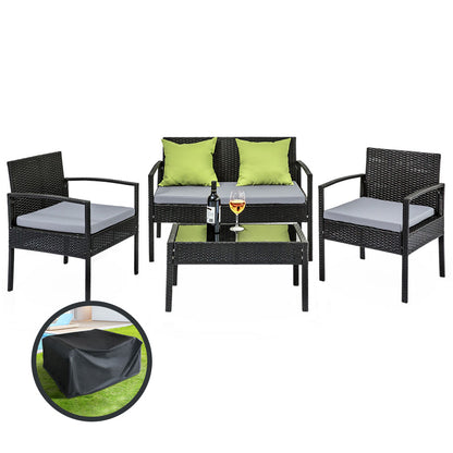 Outdoor Sofa Set Wicker Lounge Setting Table and Chairs Storage Cover