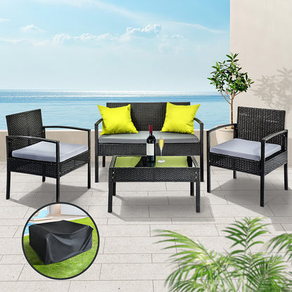 Outdoor Sofa Set Wicker Lounge Setting Table and Chairs Storage Cover