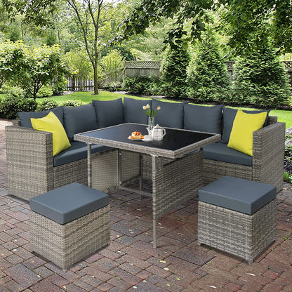 Outdoor Dining Set Aluminum Table Chairs Wicker Setting Grey