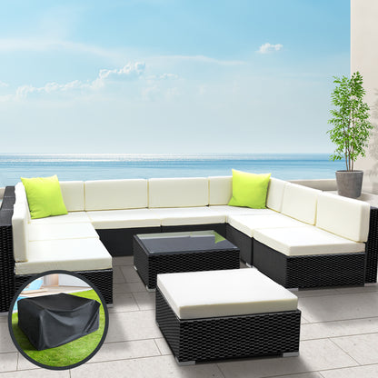 Outdoor Sofa Set Wicker Couch Lounge Setting Cover 10-Piece