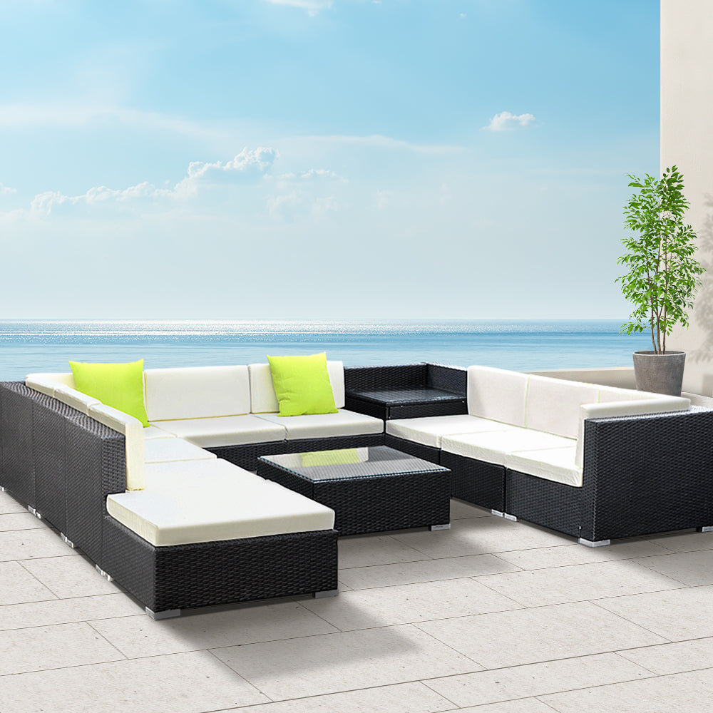 Outdoor Furniture Sofa Set Wicker Garden Patio Lounge- 11PC