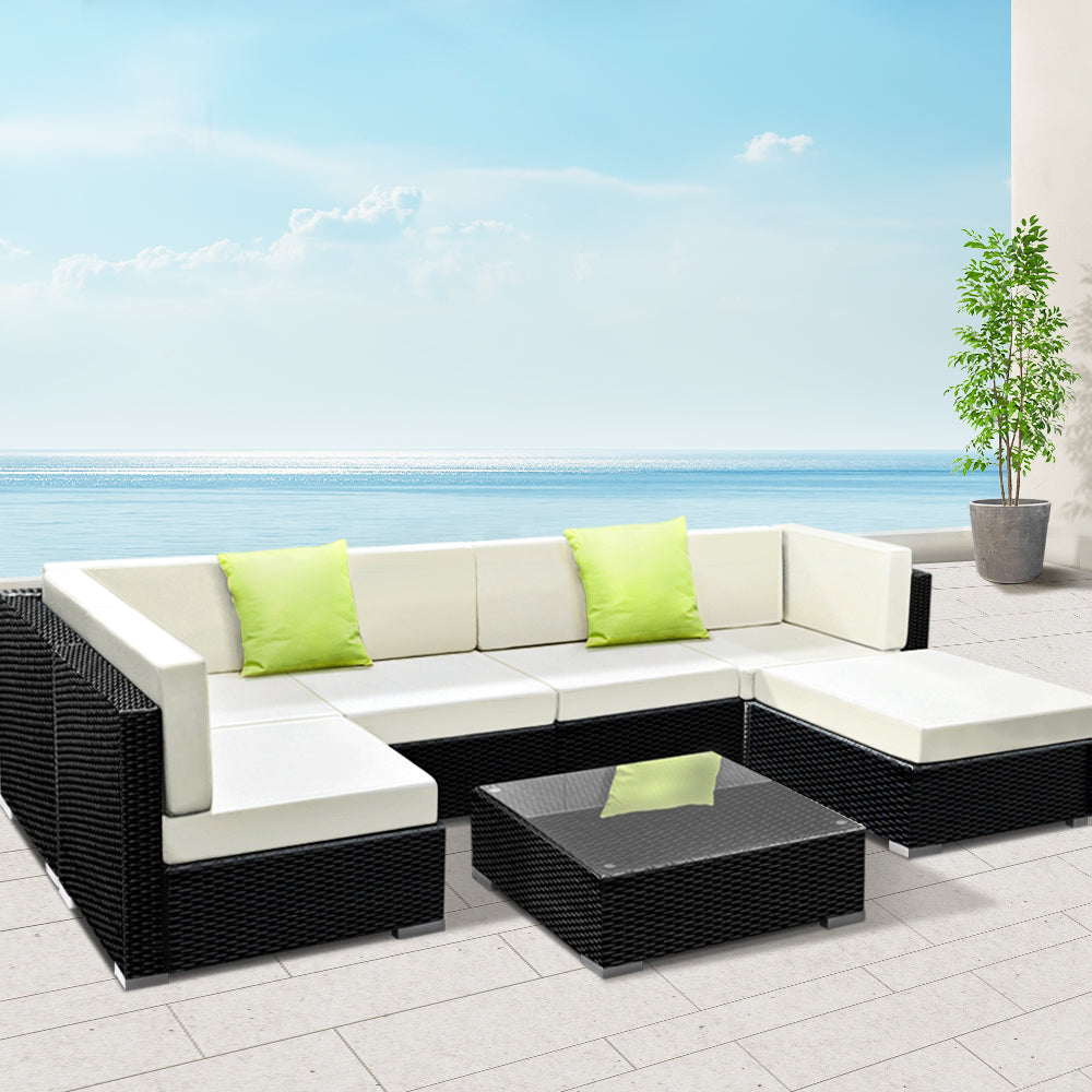 Outdoor Sofa Set Wicker Couch Lounge Setting 6 Seater 7-Piece