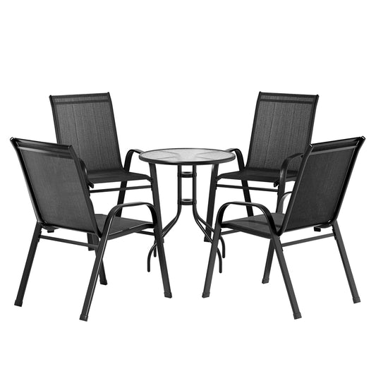 Outdoor Furniture Bistro Set -Table and Chairs Stackable- Black