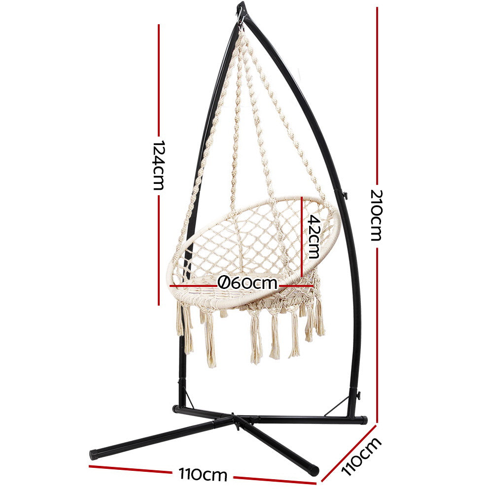 Outdoor Hammock Chair with Steel Stand Macrame Swinging Cream