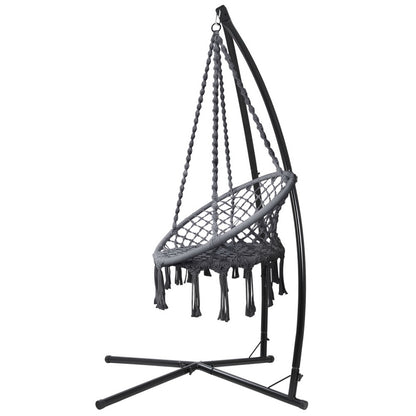 Gardeon Hammock Chair with Steel Stand Macrame Outdoor Swinging Grey