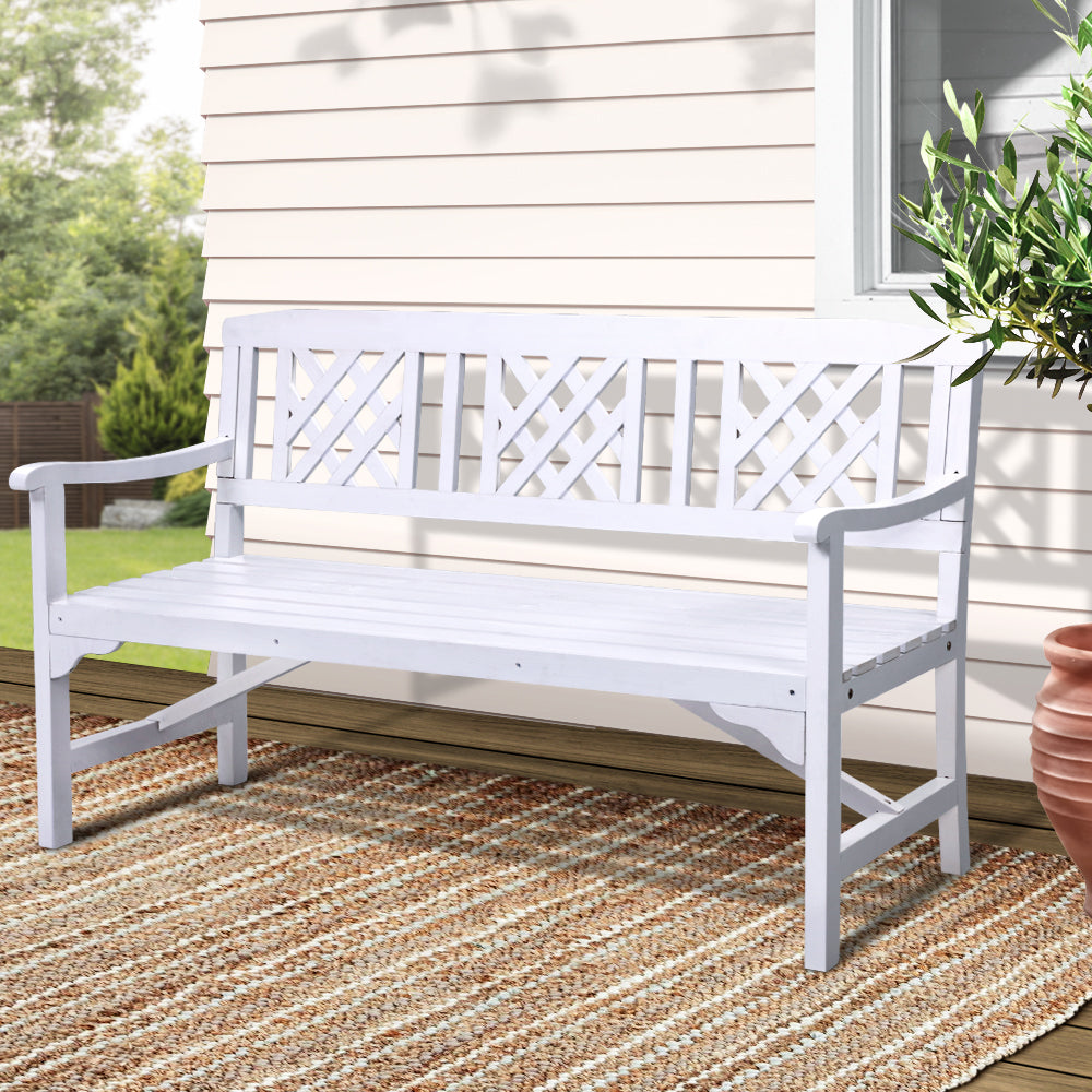 Gardeon Outdoor Garden Bench Wooden Chair 3 Seat Patio Furniture Lounge White