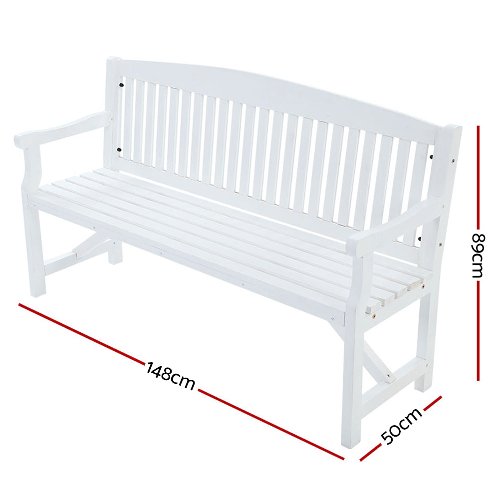 Gardeon 5FT Outdoor Garden Bench Wooden 3 Seat Chair Patio Furniture White