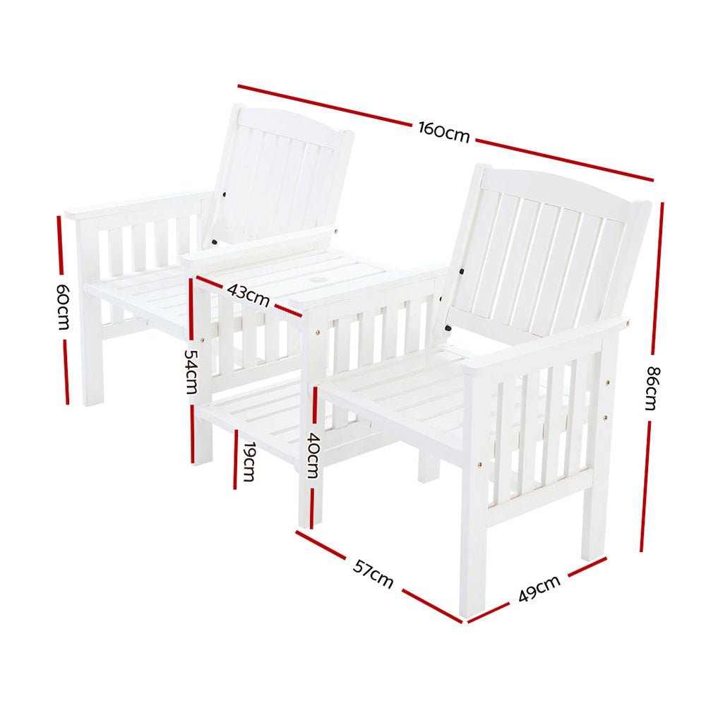 Gardeon Outdoor Garden Bench Loveseat Wooden Table Chairs Patio Furniture White