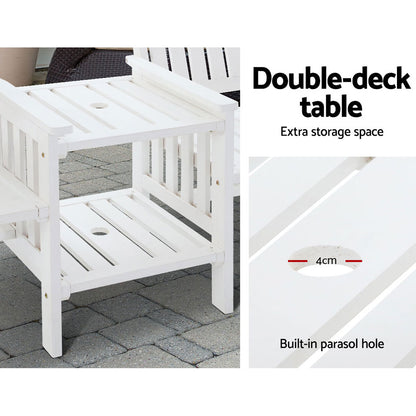 Gardeon Outdoor Garden Bench Loveseat Wooden Table Chairs Patio Furniture White