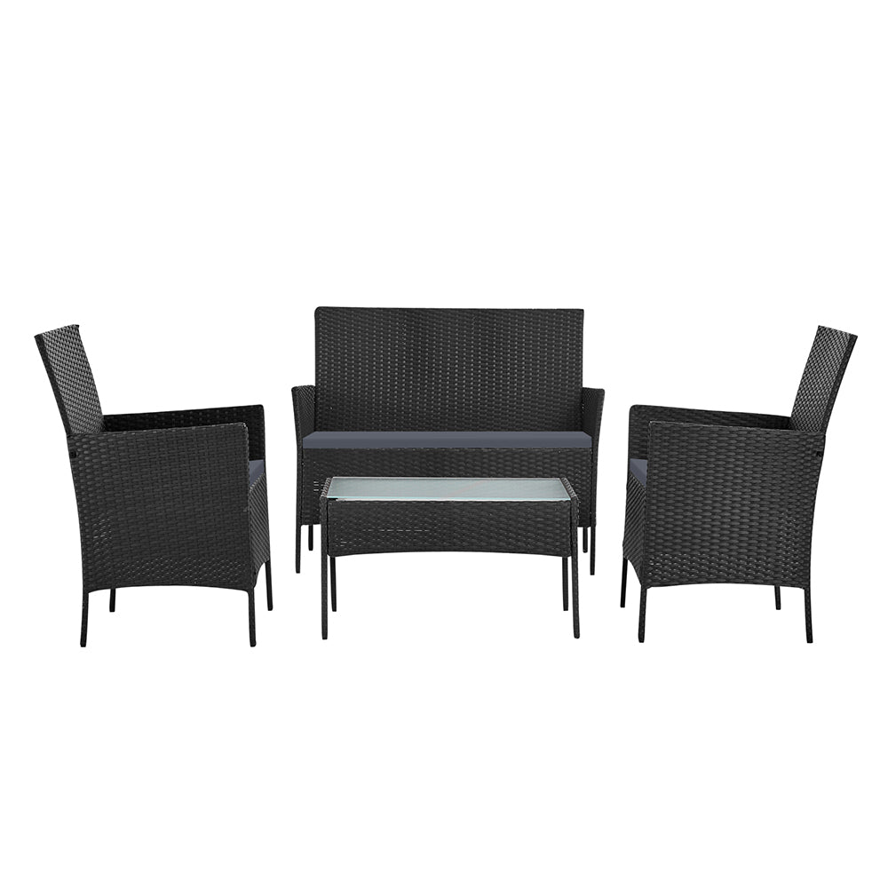 Outdoor Sofa Set Wicker Setting Table Chair Furniture Dark Grey -4 Seater