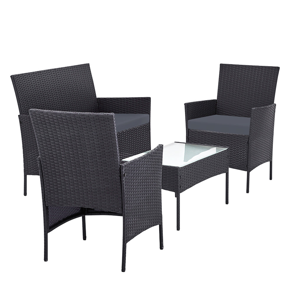 Outdoor Sofa Set Wicker Setting Table Chair Furniture Dark Grey -4 Seater