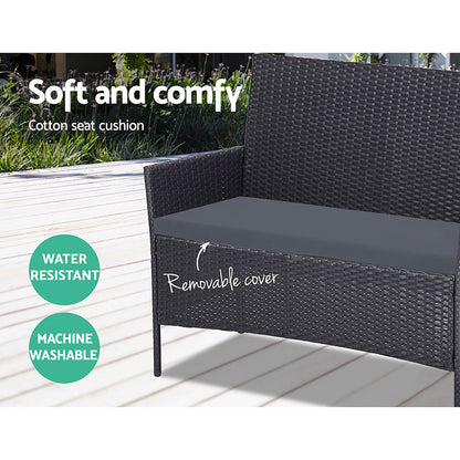 Outdoor Sofa Set Wicker Setting Table Chair Furniture Dark Grey -4 Seater