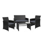 Gardeon 4 PCS Outdoor Sofa Set Rattan Chair Table Setting Garden Furniture Black