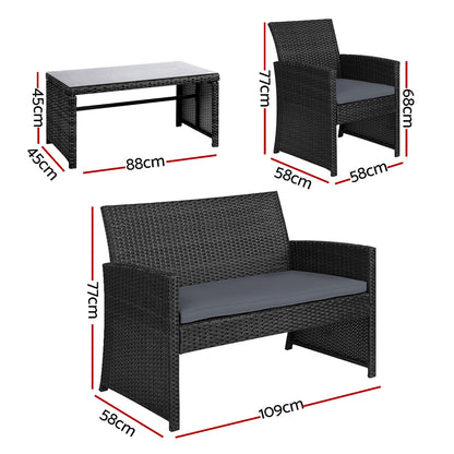 Outdoor Sofa Set Rattan Chair Table Setting Garden Furniture Black