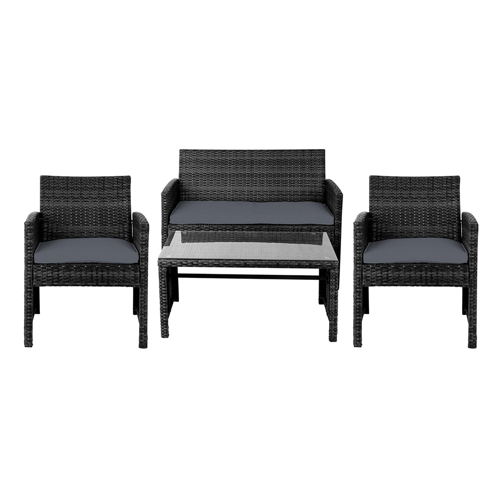 Outdoor Sofa Set Rattan Chair Table Setting Garden Furniture Black