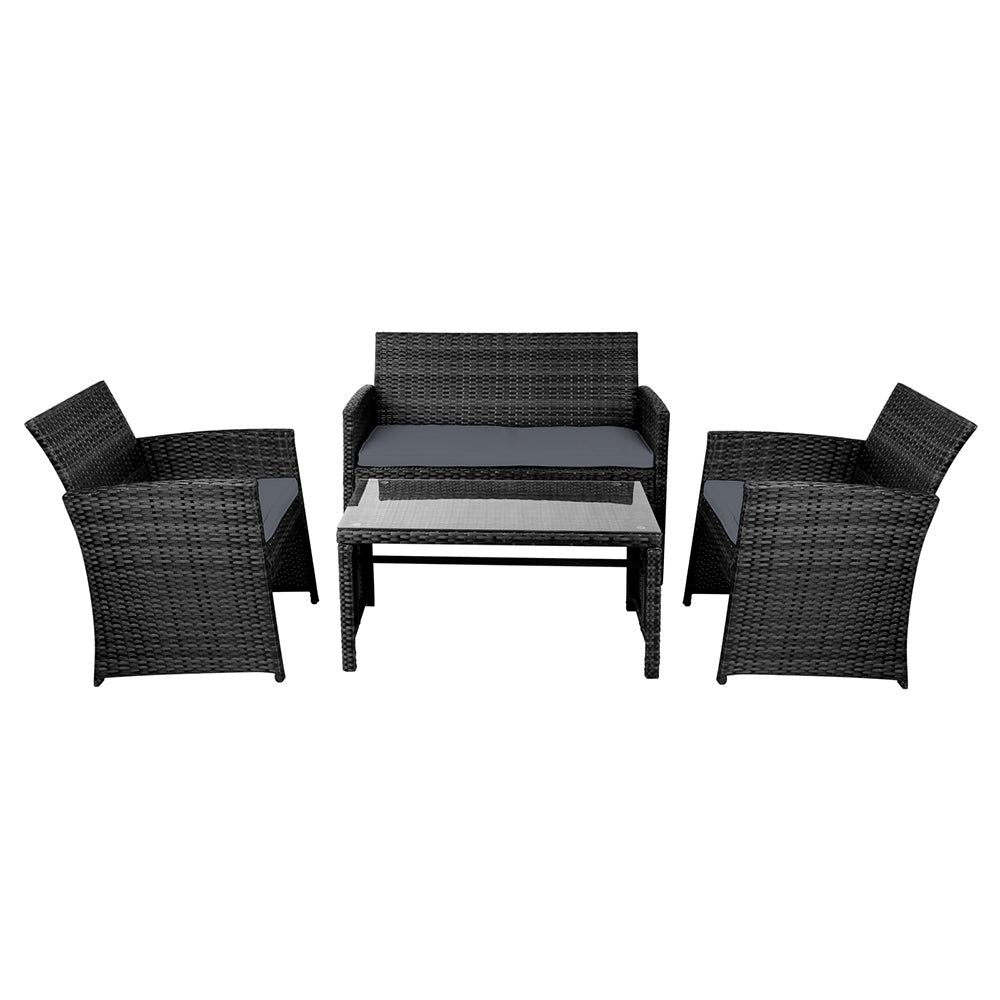 Outdoor Sofa Set Rattan Chair Table Setting Garden Furniture Black