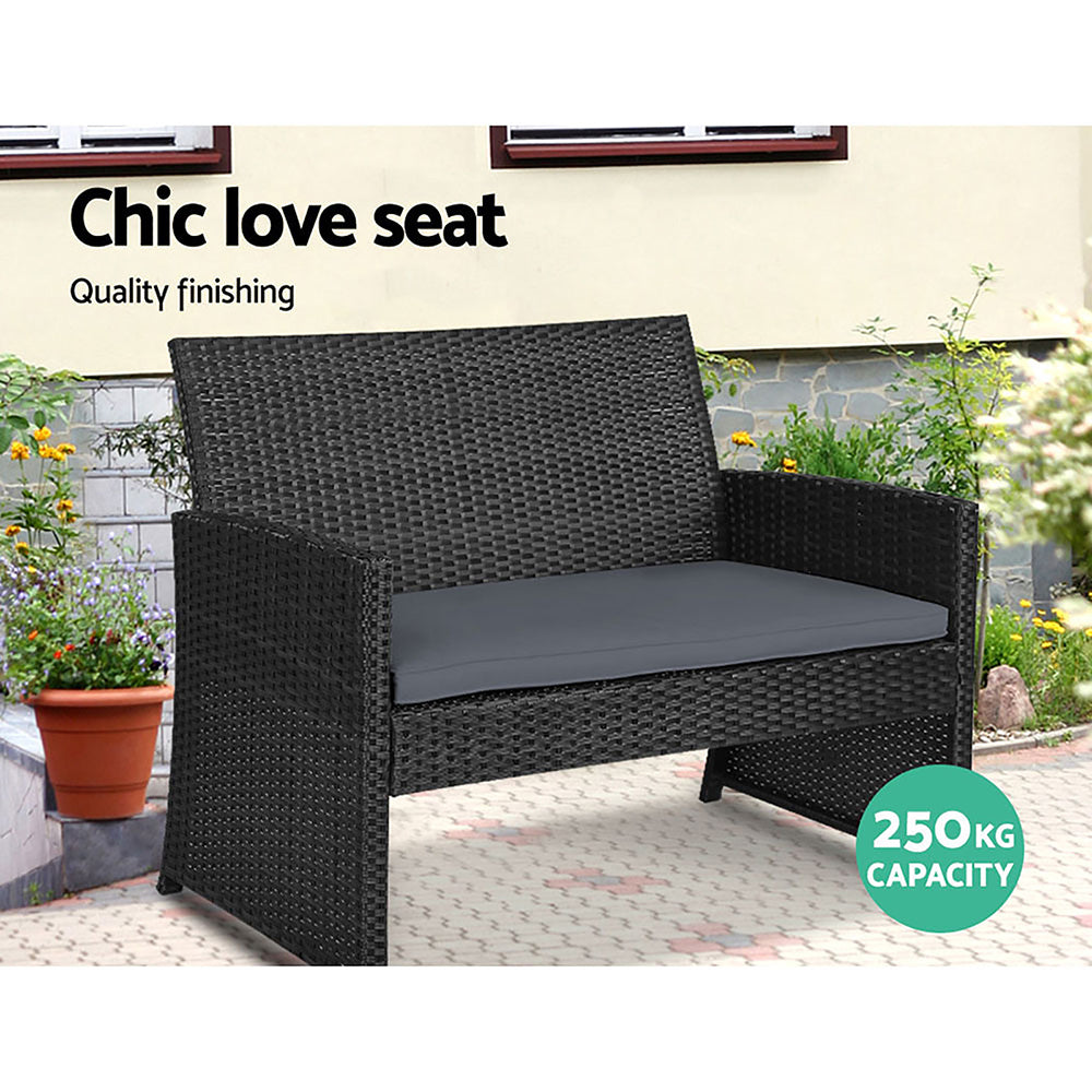 Outdoor Sofa Set Rattan Chair Table Setting Garden Furniture Black