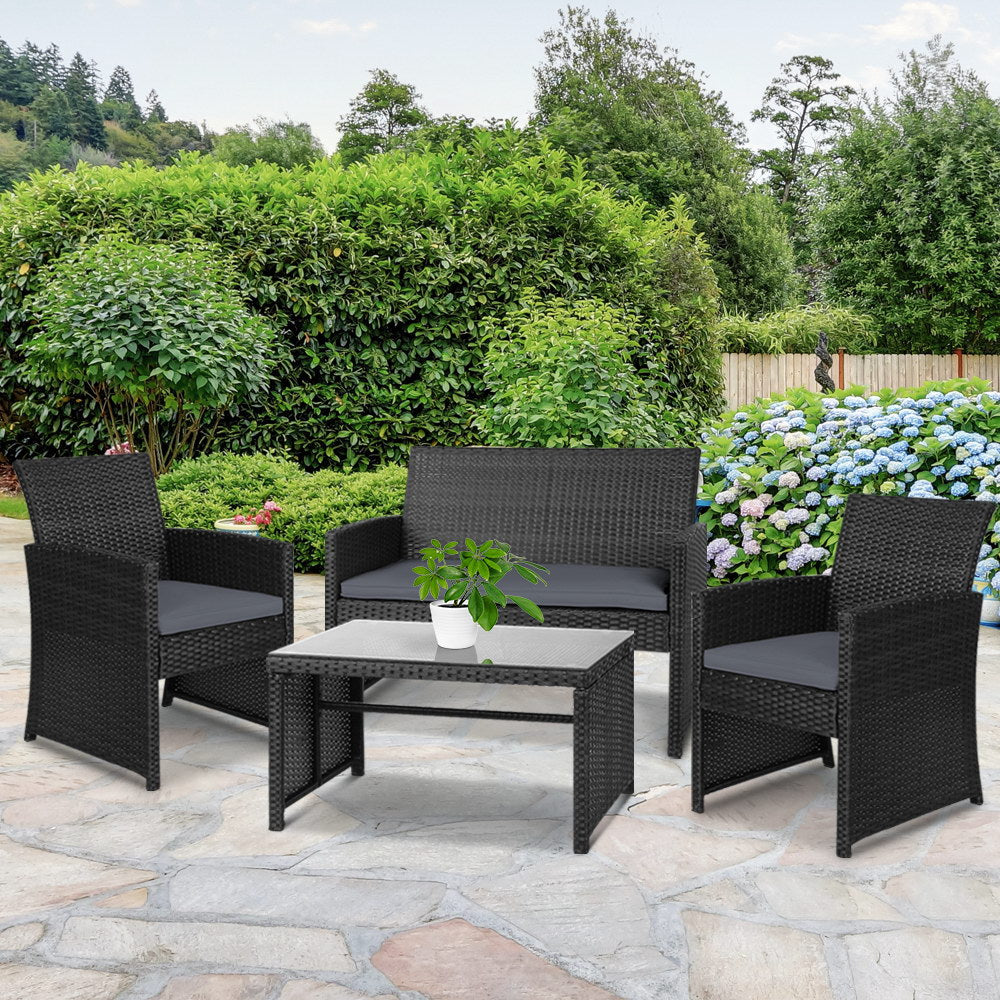 Outdoor Sofa Set Rattan Chair Table Setting Garden Furniture Black