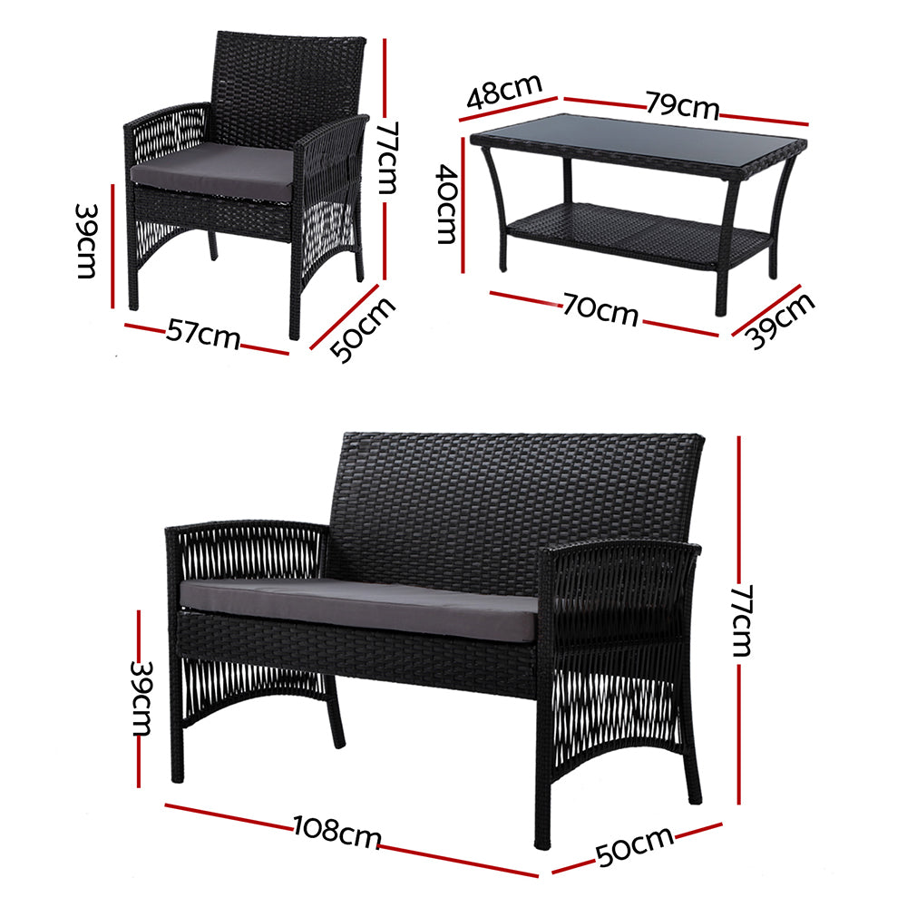 Outdoor Sofa Set Wicker Harp Chair Table Garden Furniture Black